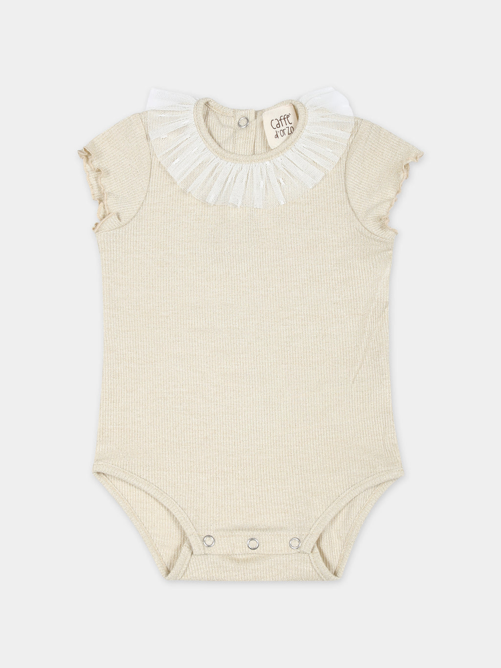 Beige bodysuit for baby girl with tulle